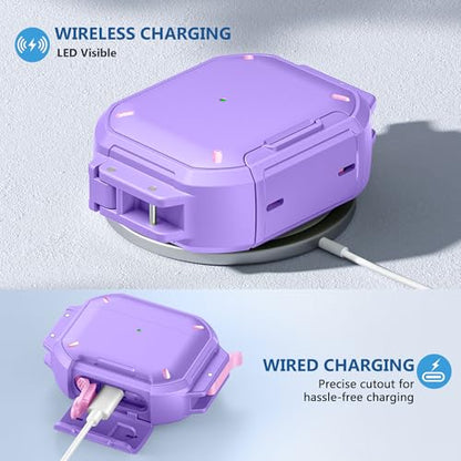 for AirPods Pro 3 Case, IP68 Waterproof Military Grade Protective Cover for AirPods Pro 3rd Gen, Anti-Scratch Hard Shell Cover with Secure Lock, Keychain & Phone Stand (2025), Purper - color: Purper