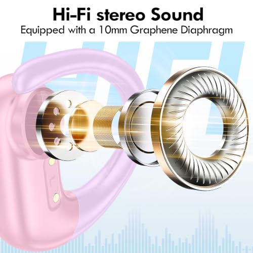 kurdene Wireless Earbuds Bluetooth Headphones with Secure Earhooks 60Hrs - color: Cherry Pink