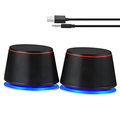 Sanyun SW102 Computer Speakers for Desktop PC Laptop, 2.0 USB Powered | Dual Passive Radiators, Punchy Bass, 3.5mm AUX for Audio, In-Line Volume Control, Plug and Play, Space-Saving (Pair, Black) - color: Black