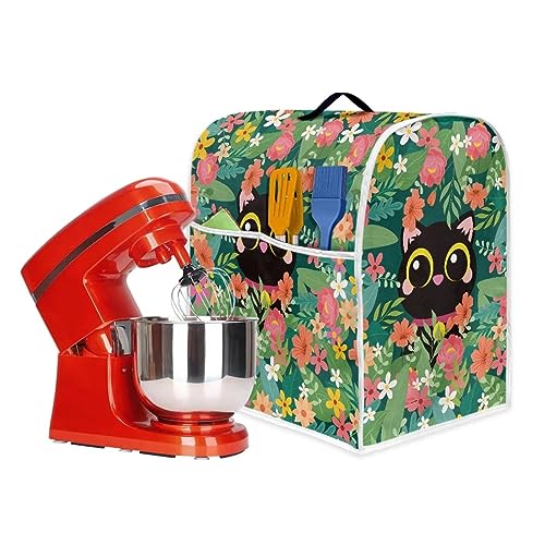 Cute Cat Flower Mixer Cover with Pockets L Size Stain Resistant Dust Supplies Modern Design Dustproof Washable Covers Coffee Maker Cover - color: Cute Cat Flower, size: L