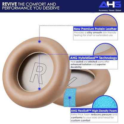 AHG Accessory House Global Ear Pads Cushions Compatible with Bang & Olufsen Beoplay H9 3rd Gen (Not Compatible with H9 / H9i) and Beoplay HX Headphones (Argilla Bright). Premium Sheepskin Leather - color: ARGILLA BRIGHT
