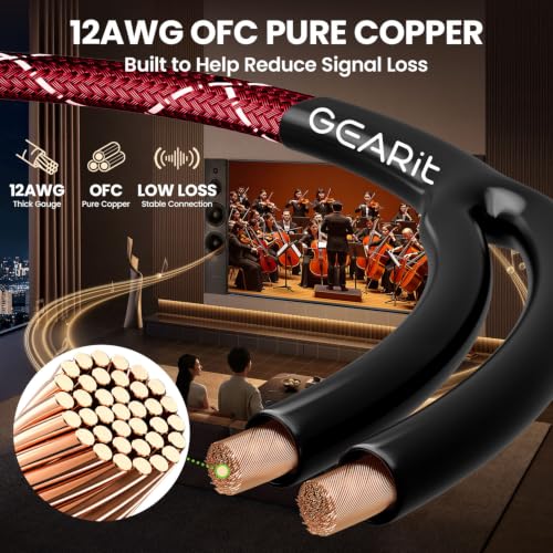 GEARit 12 Gauge Speaker Wire Banana Plugs CL2 Rated in-Wall 6 Feet Red - color: Red, size: 6 Feet