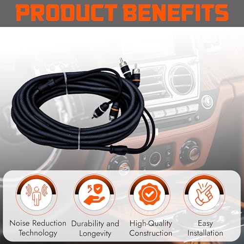 Premium Series 20ft. 2-Channel Car Audio RCA Cable – Double Shielded, Oxygen Free Copper, Noise Reducing Audio Cable for Amplifiers, Subwoofers, Speakers, and Processors – PRM20 - size: 20' (ft), style: 2-Channel