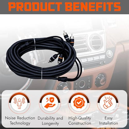 Premium Series 20ft. 2-Channel Car Audio RCA Cable – Double Shielded, Oxygen Free Copper, Noise Reducing Audio Cable for Amplifiers, Subwoofers, Speakers, and Processors – PRM20 - size: 20' (ft), style: 2-Channel