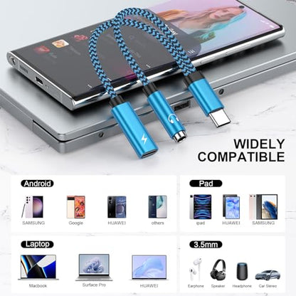Pixel 10a 9 USB C to 3.5mm Headphone Charger Adapter for Google Pixel 10Pro | 9 Pro XL 8 7,Samsung Galaxy S26Ultra S25FE A16 A54 S24,iPhone 17e 16,2in1 Type C to Aux Audio Jack Fast Charging Dongle Cable