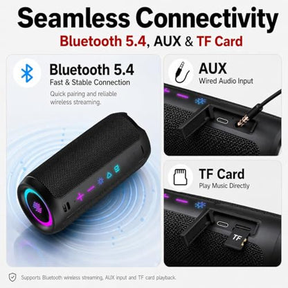 Portable Bluetooth Speaker, Powerful Sound Wireless Speaker: Boost Bass, Bluetooth 5.4, 24H Playtime, 8 RGB Modes, IPX7 Waterproof, TWS Pairing, Beach/Vacation Essentials, Gift Ideas（Black） - color: Deep Black