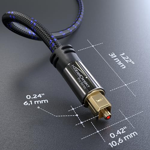 KabelDirekt – Optical Audio Cable – 1.5ft, Braided – Soundbar | Digital S/PDIF cable, stereo systems/amplifiers, home cinema, XBO/PS4 - size: 1.5 ft
