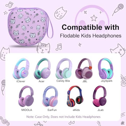 Kids Headphone Case for Tonies/iClever/Acer, Cat Purple(Case Only) | for iClever BTH12 HS19 BTH22 BTH20 BTH18 BTH26/JBL Junior 320/MIDOLA/JoySpark/eKids/ ADOOPE/JLab Girls Boy Kids Headphone - color: Kitten Print-Purple