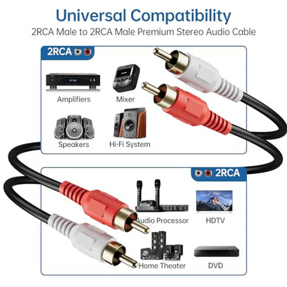 RCA Cable 15ft,2RCA Male to 2RCA Male,Audio Stereo Subwoofer Cable [Hi-Fi Sound] Auxiliary Audio Cord for Home Theater, HDTV, Amplifiers, Hi-Fi Systems,Speakers and etc - size: 15ft