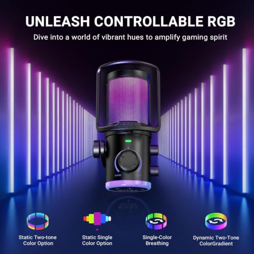 FIFINE AM6T Gaming USB Condenser Mic for PC | ChatMix Dial (Balance Game & Chat Audio), Noise Cancellation, RGB, Quick Mute, Gain Knob, Boom Arm for Streaming on Twitch