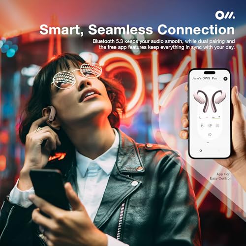 Oladance OWS Pro Open-Ear True Wireless Headphones, 16-Hour Playtime | Bluetooth 5.3, Dual-Device Connectivity, Amplifier Chip, Virtual Bass, Liquid Silicone, Titanium Frame, Comfortable Fit - color: Pink