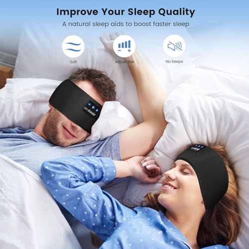 LC-dolida Bluetooth Headband, Wireless Band Sleep Headphones Sleep Mask with Thin HD Stereo Speakers Music Headband Perfect for Side Sleepers, Sport - color: Deep Black