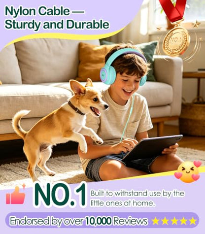 INFURTURE Kids Headphone for School with Microphone, 3.5mm Wired Headphone | Adjustable for Boys/Girls, Soft Ear Muffs, Volume Limit, Foldable, Lightweight On-Ear Headphones for ipad/Travel/Tablet - color: Green