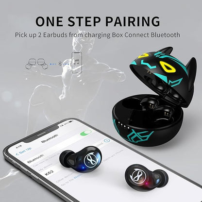 Kids Wireless Earbuds for Small Ears, Touch Control Headset Stereo Sound in-Ear Wireless Headphones, Bluetooth 5.0 Noise Reduction Earphones with Black Blue Cartoon Blinking EyesJE-08B_B87 - color: JE-08B_B87