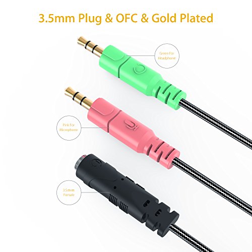 Headset Adapter 3.3 Feet 3.5mm Audio Jack Y Cable Headphone Adapter | Braided CTIA 3.5mm TRRS Female to Dual 3.5mm TRS Male Audio Mic Headset Splitter Cable for Gaming Headset to Double-Jack PC - size: 1 Pack / 3.3 Feet