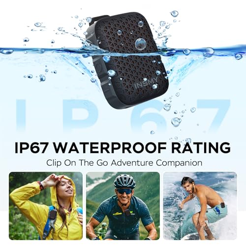 INSMY Wearable Bluetooth Speakers IP67 Waterproof Clip On Small Speaker | Portable Personal Speakers,Clean Sound,Stereo Pair,Wireless,ENC Built-in Mic,Lightweight for Golf Work Pool Gift (Black) - color: Black