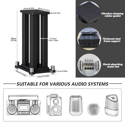 A Pair of Speaker Stands, Bookshelf Speaker Stand Steel Frame Support for Speakers up to 40 kg, Vibration-Absorbing MDF Design, Studio Monitor Stands Improves Sound Quality (60cm/23.6in) - size: 60cm/23.6in