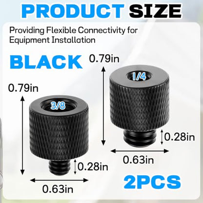 2 Pack 1/4 to 3/8 & 3/8 to 1/4 Camera Tripod Screw Adapter, Male to Female Thread Converter for Tripod Mount Light Stand Microphone Stand Monitor – Black - color: Black