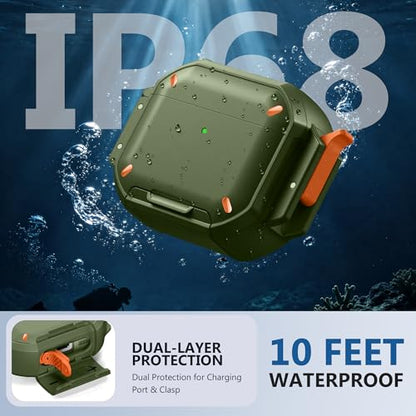 Waterproof Case with Lock for AirPods Pro 3 | IP68 waterproof, Mil-grade drop-proof, Secure lock, Keychain & stand. Hard protection for AirPods Pro 3. - color: Green