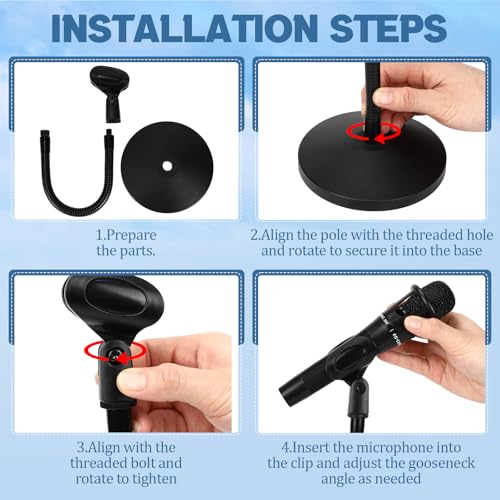 DoubleFill 2 Pcs 13.8" Desktop Microphone Stand Adjustable Heavy Duty Flexible Gooseneck Mic Stand Metal Round Base Tabletop Mic Holder for Podium Podcast Lecture Streaming Recording Gaming Studio