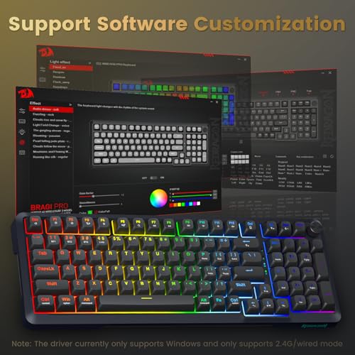 Redragon Wireless Mechanical Keyboard, 3 Mode Gasket Mounted RGB Gaming Keyboard with Volume Knob, Pre-Lubed Linear Switches, MDA-Profile, 98 Keys Hot Swappable Creamy Keyboard for PC/Tablet/Xbox/PS4 - color: Black Gray