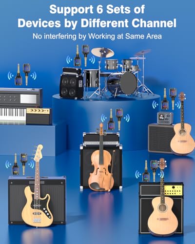Wireless Guitar System 5.8GHz Charging Box 30H Work for Guitar Bass | 6 Channels,Wireless Guitar Transmitter Receiver for 6.35mm & 3.5mm Jacks & Active Pickup Instruments