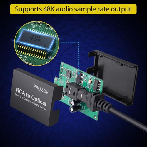 PROZOR Analog to Digital Audio Converter, RCA to Optical Audio Converter, with Built-in RCA to Optical Cable, Analogue Signals into Digital Audio, for Turntable/CD/DVD to Soundbar (Not Reversible) - style: RCA to Optical