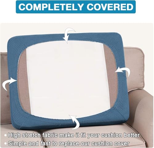 Flamingo P Super Stretch Couch Cushion Cover 1 Pack Individual Seat Slipcover with Elastic Bottom, Machine Washable Furniture Protector (1 Seat Cushion Cover, Dusty Blue) - color: Dusty Blue, size: 1 Seat Cushion Cover