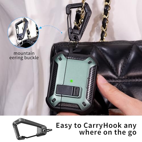AirPods Pro 3 Case with Safety Lock Phone Stand Magsafe, Green | Compatible with Apple AirPods Pro 3rd Generation Case with Cleaner Kit & Carabiner, Magnetic Lid, Drop-proof - color: FK-Green, size: AirPods Pro 3 Case