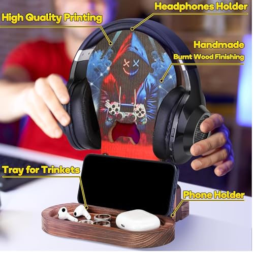 Gamer Gifts for Men Game Stuff Gaming Room Equipment Wooden Headset Stand | Gamer Gifts for Teenage Boy, Son, Boyfriend, Husband, Gamer Room Decor for Man, Teen Boy Gaming Accessories