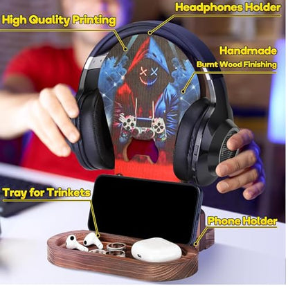 Gamer Gifts for Men Game Stuff Gaming Room Equipment Wooden Headset Stand | Gamer Gifts for Teenage Boy, Son, Boyfriend, Husband, Gamer Room Decor for Man, Teen Boy Gaming Accessories