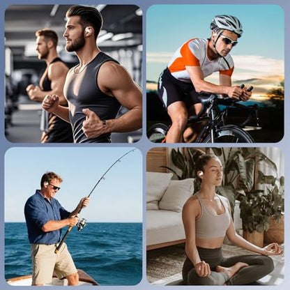 Open Ear Clip Wireless Earbuds Headphones, Bluetooth 5.4, Open Ear Design, Built-in Mic, IPX7 Waterproof, LED Display Charging Case,Ear Hooks Ear Buds Ultra for Fitness/Travel/Gym/Running/workout - color: off-white