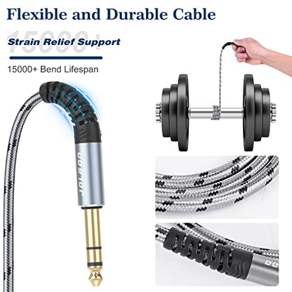 JOLGOO 1/4 Inch TRS Instrument Cable 6.6ft 2-Pack, 1/4 Guitar Cable, 6.35 Balanced Interconnect Line for Electric Guitar, Bass, Keyboard, Mixer, Amplifier, Speaker, Electric Mandolin, pro Audio - color: Grey, size: 6.6 Feet, style: TRS Cable 2-Pack