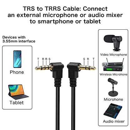 YACSEJAO 3.5mm TRS to TRRS Microphone Cable Coiled 90 Degrees 1/8" Male to Male Coiled Right Angle Mic Cord for Recording Microphones