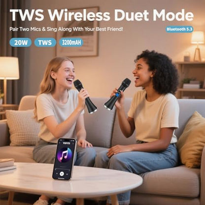 YF79 20W Wireless Karaoke Mic, 2 Mics, 10H Battery, for Home/Party - color: YF79