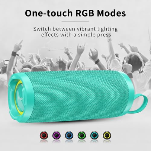 Bobtot Portable Bluetooth Speaker 15W, IPX6, Green | TWS Pairing, 15H Playtime, RGB, Powerful Sound with Dual Bass for Outdoor, Party, Shower, Camping, Travel - color: Teal