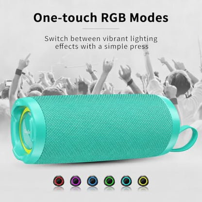 Bobtot Portable Bluetooth Speaker 15W, IPX6, Green | TWS Pairing, 15H Playtime, RGB, Powerful Sound with Dual Bass for Outdoor, Party, Shower, Camping, Travel - color: Teal