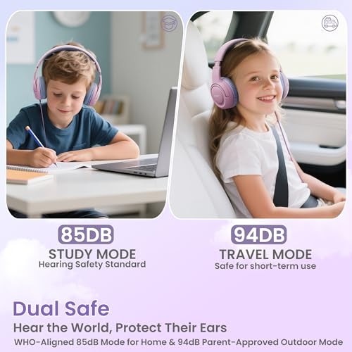 Acer USB‑C Kids Headphones for School, 85‑94dB Limiter, w/Mic HK03C | Foldable Wired Over Ear Headphones, for Toddler School/Travel/iPad/Tablet, Purple‑Pink - color: USB-C Purple Pink