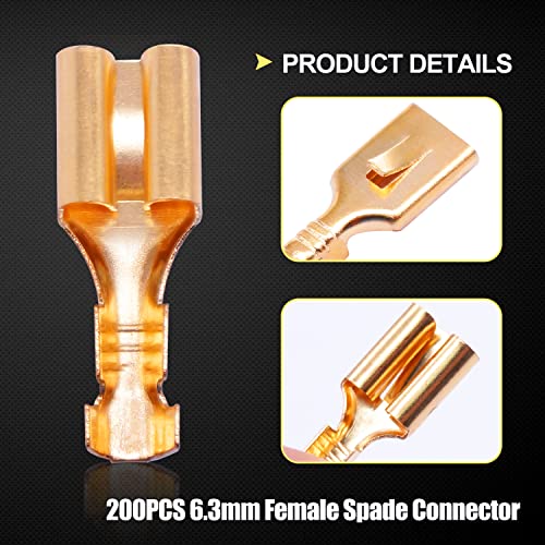 Twidec/200PCS 6.3mm Female Spade Connector Blade Connector Quick Splice Crimp Terminals Non Insulated Wire Connectors for Electrical Wiring Relay Car Audio Speaker N-005-6.3MM - size: 6.3mm Female B
