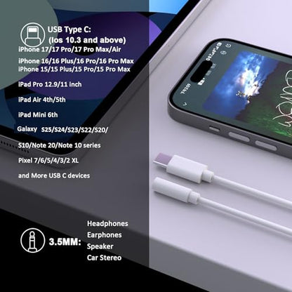 [Apple MFi Certified] USB C to 3.5mm Audio Adapter for iPhone 17 16 15 | 5 Pack USB Type C to 3.5 mm Headphone Jack Aux Audio Cable Dongle Adapter for iPhone 17/aIR/17 Pro/17 Pro Max/16 15 Pro Max