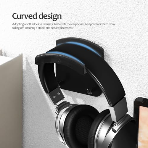 2pcs Gaming Headphone Holder Wall Mounted Headset Wall Stand with Dual Hooks and Self-Adhesive Abs Design for Gaming Room the Desk Storage