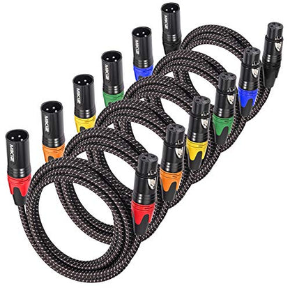 XLR Cables for Microphone 25ft 6 Pack, Premium XLR Patch Cable Braided | Premium Balanced 3-Pin XLR Male to Female Patch Cables Dual Shielded for Mic DJ Recording, Noiseless, 22 AWG - size: 6-Pack 25ft