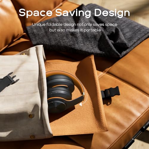 DOQAUS Bluetooth Headphones Over Ear, 90H Playtime, 3EQ Mode, with ENC Mic | Hifi Stereo Sound, Lightweight, Headphones Wireless with Soft Memory Foam Earpads, Deep Bass for Home Office Cellphone PC - color: Brown