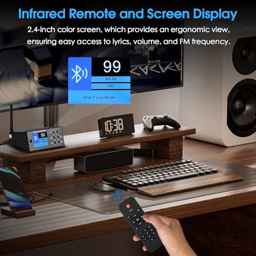 Douk Audio B1FM Bluetooth 5.1 Receiver DAC, HiFi Stereo Music Player with LDAC & aptX HD, Premium FM Radio, Optical & Coaxial Digital Outputs, 2.4” Display & Remote for Home Audio Systems