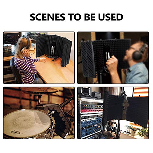 Portable Adjustable Sound Absorbing Vocal Recording Panel, Mic for Desktop or Stand, Reducing Noise and Reflection with High Density Sponge, Multi Layer Noise Reducti
