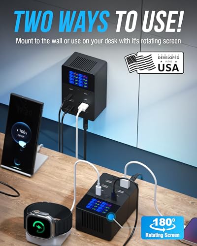SABRENT VOLTIK Charging Station, 252W 8-Port USB C and USB A, LCD Display | Desktop fast charger, USB-C & USB-A, 252W shared across 8 ports, UL certified, real-time LCD, for MacBook / iPhone / Samsung - size: 8-Port