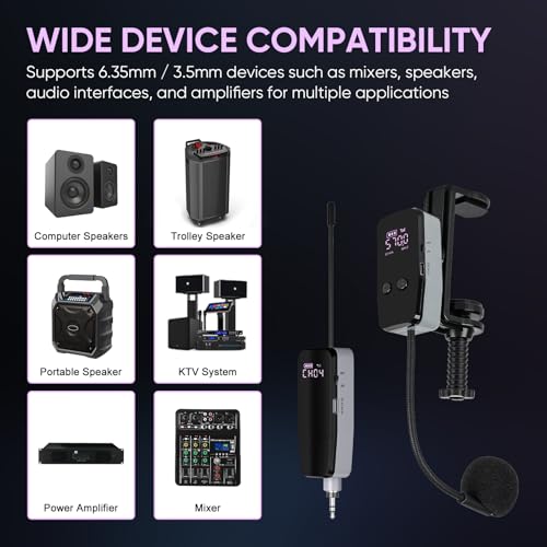 UHF Wireless Violin Microphone System, Rechargeable Clip-on Instrument Microphones with Transmitter and Receiver for Musicians, Teachers, Stage Performances, Active PA Systems - 98ft Range