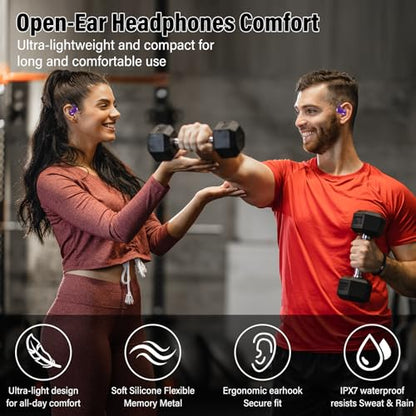 Open Ear Headphones, NEW Over Ear Earbuds with 4 ENC Noise-Canceling Mic | Ultra-Comfort Bone Conduction Earbuds, BT5.4, HD Stereo, IPX7 Waterproof, Ergonomic Earhooks,36H Sports Ear Buds for Running - color: deep purple