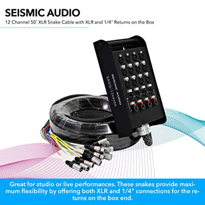 Seismic Audio - SAXQ-12x4x50 - 12 Channel 50' XLR Snake Cable with XLR and 1/4" Returns on the Box - size: 50 Foot - 12 Send x 4 Return