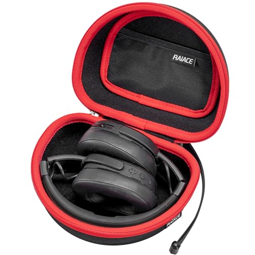 RAIACE Hard Storage Case Compatible with Skullcandy Crusher Over-Ear Headphones, for TOZO HT3 Headphones and More Foldable Headset, Travel Carrying Bag. (Case Only)-Black(Red Zipper) - color: Black(Red Zipper)